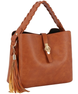 Women's Tassel Satchel Bag GL-0059-M BROWN